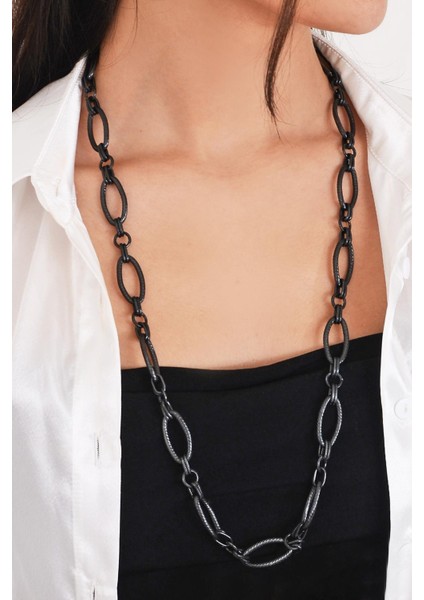 Pınkmark Kadın Siyah Uzun 75 cm Klipsiz Kararmaz Kaplamalı Kolye PMKL25630