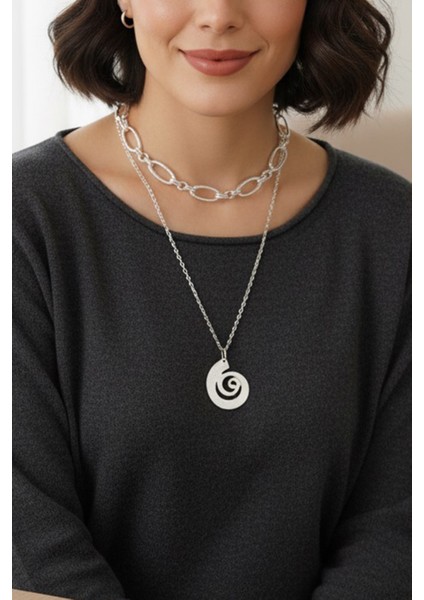 Pınkmark Kadın Gümüş Ikili Carousel Charm Kısa Chokker Kolye Seti PMKL25609