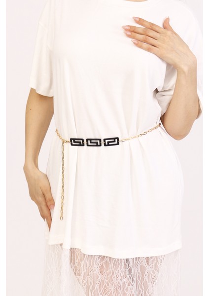 Pınkmark Kadın Gold Siyah Helen Desenli Ayarlanabilir Zincir Kemer PMKM25753