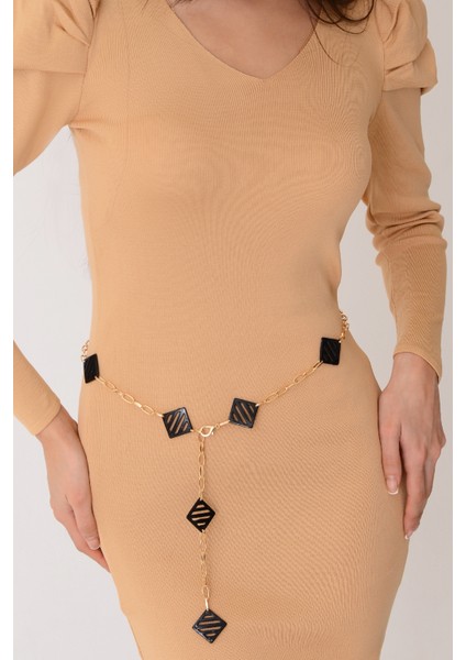 Pınkmark Kadın Gold Siyah Sallantılı Zincir Kemer PMKM25741