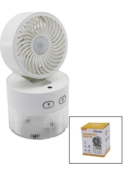 Su Spreyli Katlanır Başlık - 90 Derece Işıklı USB Mini Fan Çap=11.2cm - Y:13.5-20.5cm 3 Kademe Hız 350ML (5067)