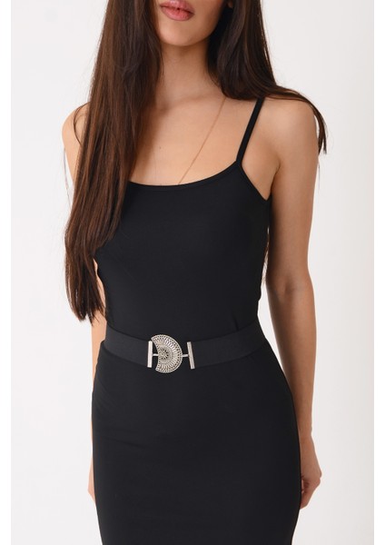 Pınkmark Kadın Antik Siyah 4 cm Genişlik Ayarlanabilir Lastik Kemer PMKM25726