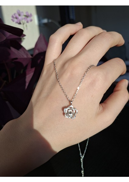 925 Ayar Gümüş Gül Tasarım Detaylı Genç/yetişkin Kadın Kolyesi- Şık Tasarım fiyatları