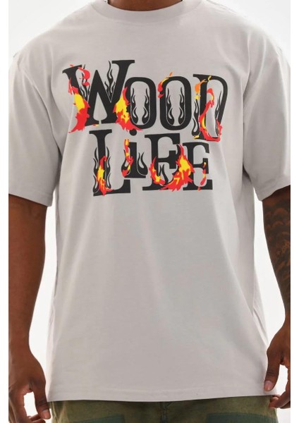 Unisex Baskılı Oversize T-Shirt - Gri modelleri