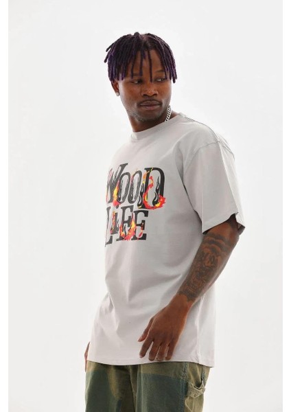 Unisex Baskılı Oversize T-Shirt - Gri fırsatları