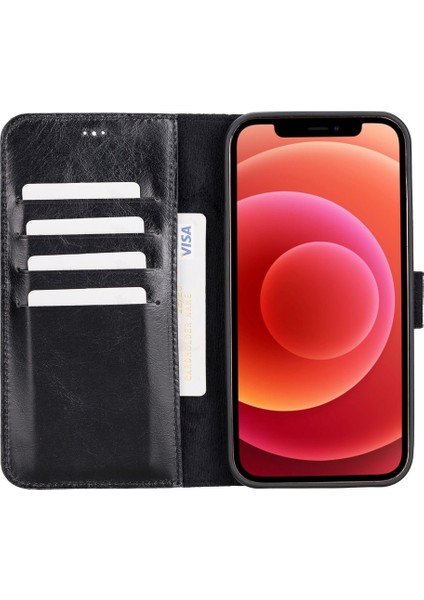 Apple iPhone 12 Pro Max Uyumlu Deri Cüzdanlı Kılıf Rst1 Siyah fiyatları