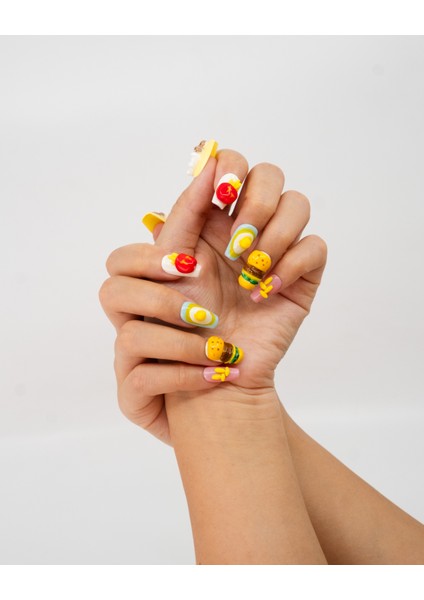 10'lu Renkli Orta Balerin TT1442 Tekrar Kullanılabilir El Yapımı Protez Takma Tırnak - Renkli-L fiyatları