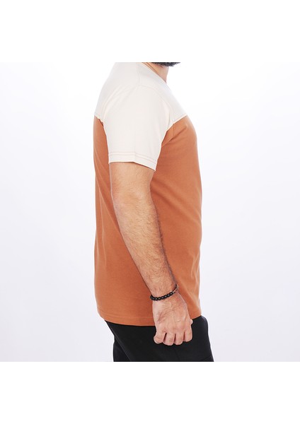 0 Yaka Omuz Robalı Tişört Kahve Bej