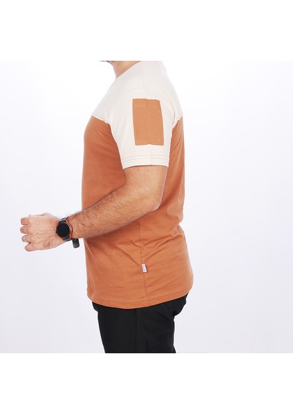 0 Yaka Omuz Robalı Tişört Kahve Bej