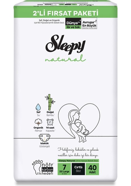 Natural Bebek Bezi 2'li Fırsat Paketi 7 Beden 40 Adet