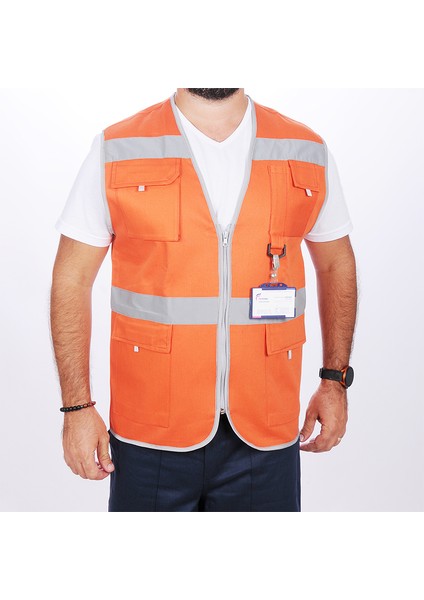 Işçi Çok Cepli Reflektörlü Alet Yeleği Turuncu fırsatları