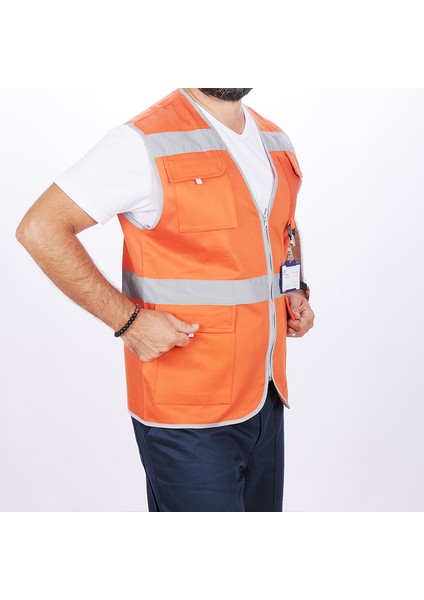 Işçi Çok Cepli Reflektörlü Alet Yeleği Turuncu indirimleri