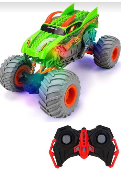 Rc Monster Truck Ejderha Tasarımlı Uzaktan Kumandalı Off-Road Jeep Araba Yeşil fırsatları