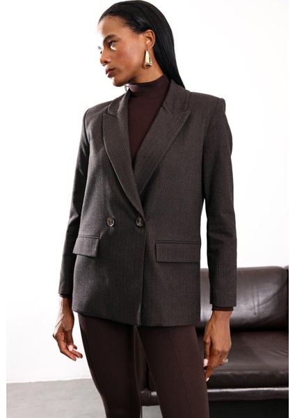 Kahverengi Kruvaze Blazer Ceket 17165