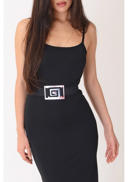 Pınkmark Kadın Gümüş Kaplamalı 4cm Genişlik Ayarlanabilir Lastik Kemer PMKM25692