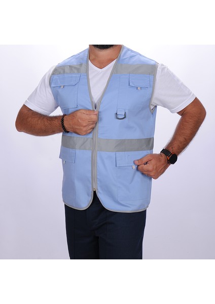 İşçi Çok Cepli Reflektörlü Alet Yeleği Mavi