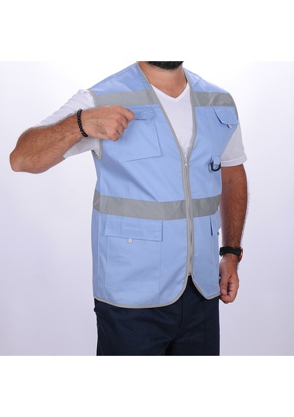 İşçi Çok Cepli Reflektörlü Alet Yeleği Mavi