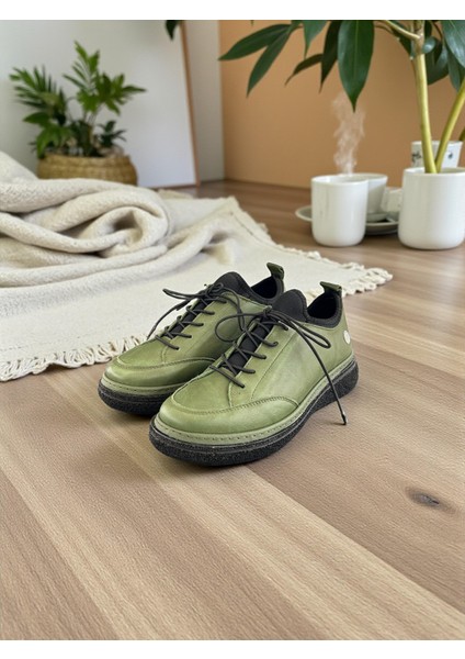 D25KA-100 Haki Hakiki Deri Tam Ortopedik Kadın Casual Günlük Ayakkabı