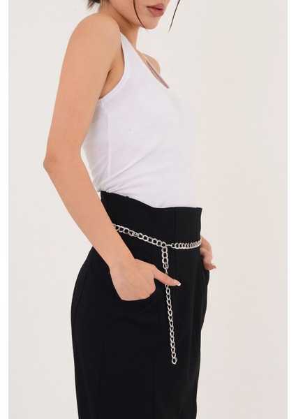 Pınkmark Kadın Gümüş Sallantılı Uzun Zincir Kemer PMKM25737