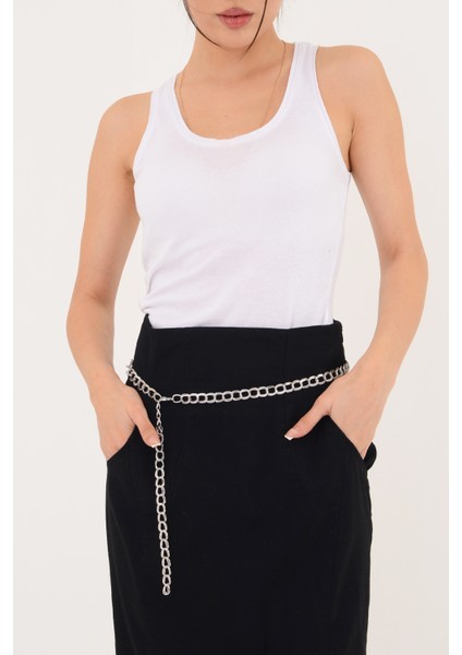 Pınkmark Kadın Gümüş Sallantılı Uzun Zincir Kemer PMKM25737