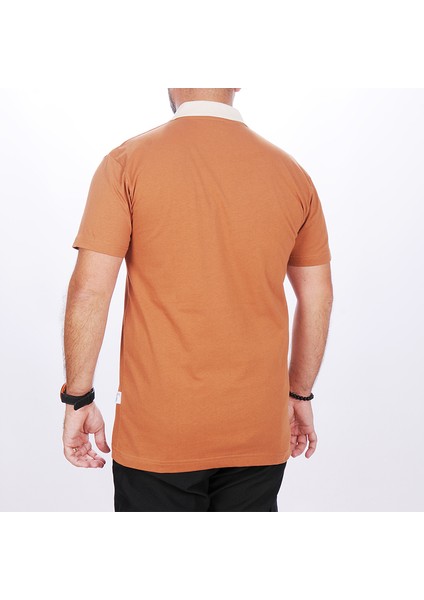 Polo Yaka Tişört Kahve-Bej Yakalı
