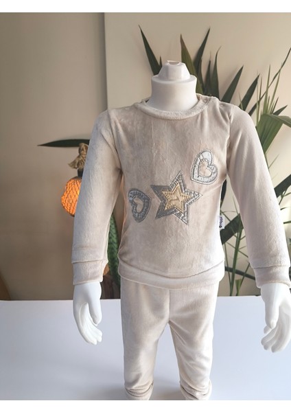 Kız Bebek Leoparlı Kadife Üçlü Takım ( Çıtçıtlısweatshirt+Kadifeyelek+Pantolon)