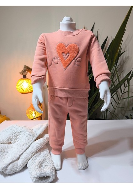 Kız Bebek Montlu Üçlü Takım (Omuzdan Çıtçıtlısweatshirt+ Polar Mont +Pantolon)