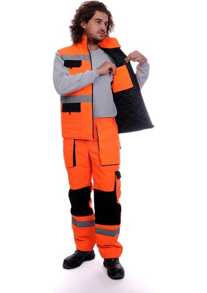 Çok Cepli Kapitoneli Yelek Turuncu fırsatları