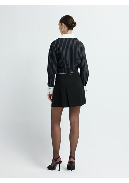Pileli Mini Etek Siyah 12742952006