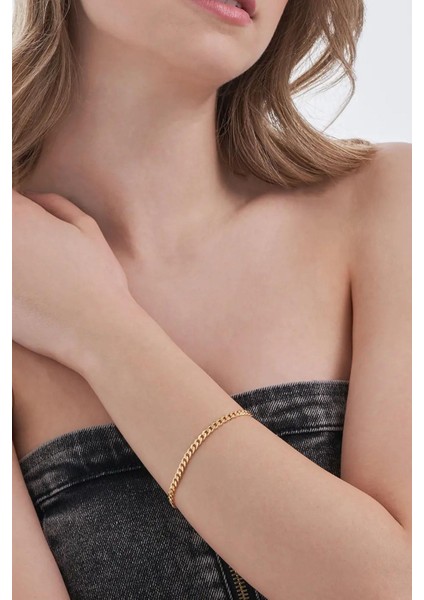 Çelik Gold Ezme Zincir Bileklik