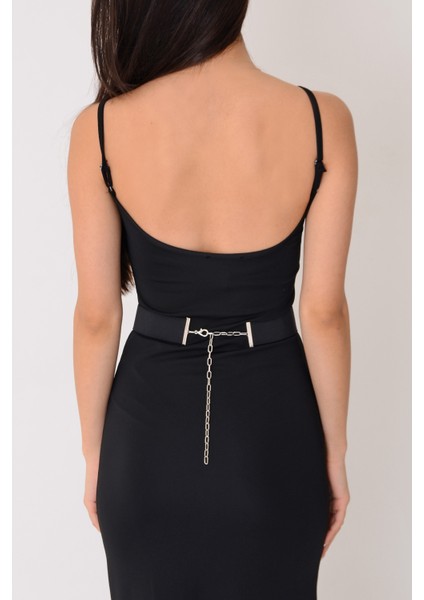 Pınkmark Kadın Gümüş Kaplamalı Halka 4cm Genişlik Ayarlanabilir Lastik Kemer PMKM25693