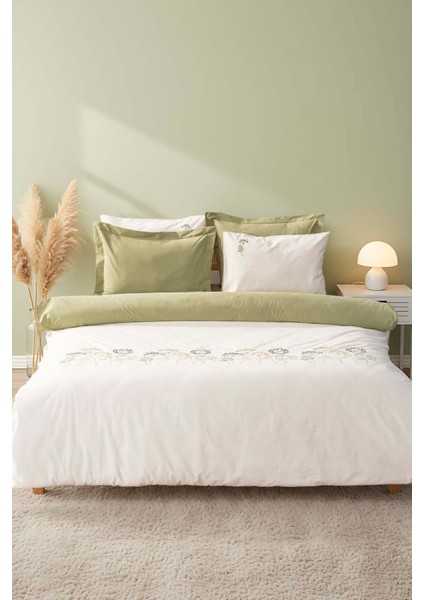 Botanic Yeşil 6 Parça Çift Kişilik Nakışlı Nevresim Takımı & Çeyiz Seti %100 Pamuklu