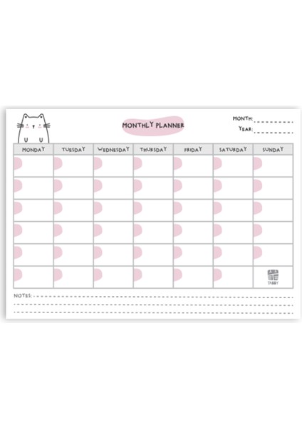 Sevimli Kedi Aylık Planlayıcı 12 Adet Pembe - Ingilizce