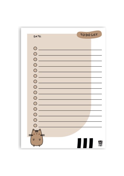Sevimli Kedi To Do List Bloknot - Kahverengi