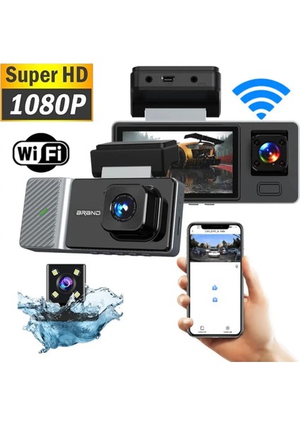 3 Kameralı Araç Kamerası Dahili Wifi Özelliği Ile Telefona Kablosuz Bağlantı