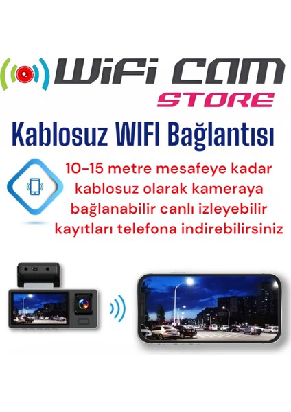 3 Kameralı Araç Kamerası Dahili Wifi Özelliği Ile Telefona Kablosuz Bağlantı indirimleri