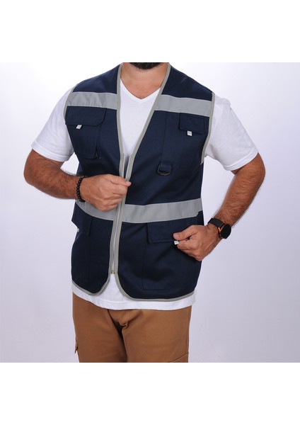 Işçi Çok Cepli Reflektörlü Alet Yeleği Lacivert