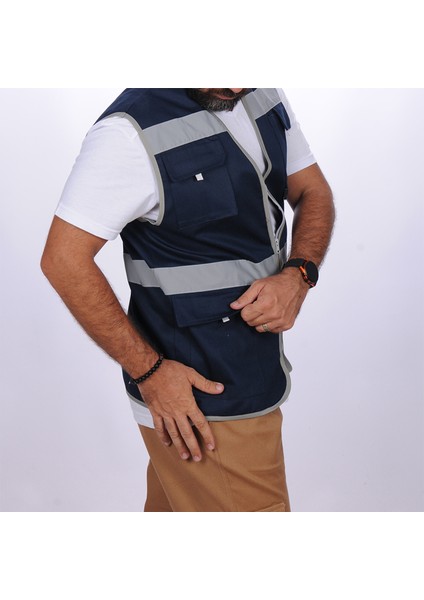 Işçi Çok Cepli Reflektörlü Alet Yeleği Lacivert