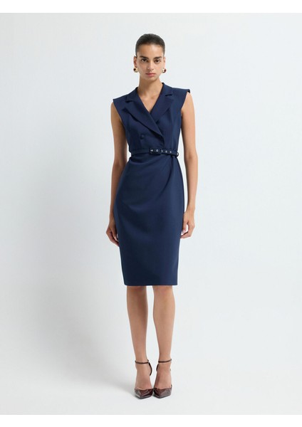 Kruvaze Kolsuz Elbise Lacivert 12444224001