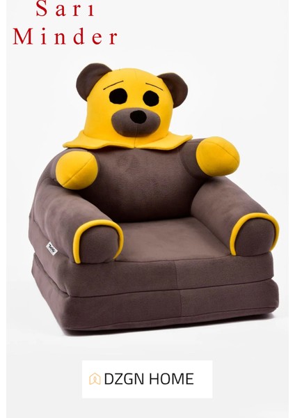 Portatif Taşınabilir Katlanabilir Sünger Ayıcık Koltuk- Çocuk Koltuğu - Sarı