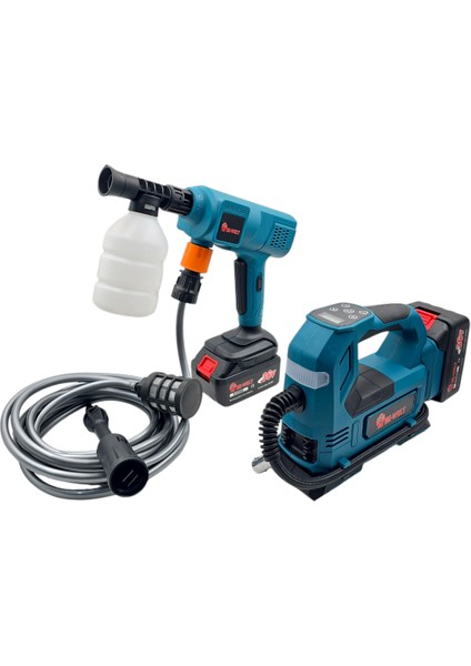 Be-Welt BHD02 Şarjlı Yıkama Makinesi ve Şarjlı Mini Kompresör Çantalı Set
