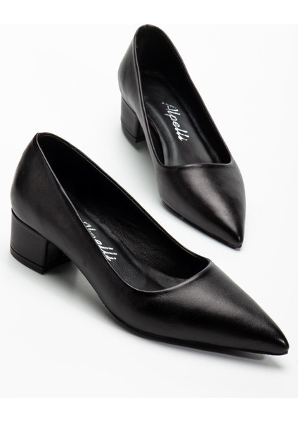 Kadın Hakiki Deri Siyah Sivri Burun Özel Tasarım Klasik Topuklu Ayakkabı fırsatları