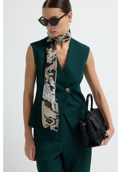 Metal Aksesuarlı Kolsuz V Yaka Yelek Yesil 17944866001