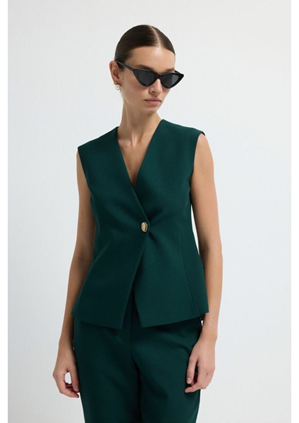 Metal Aksesuarlı Kolsuz V Yaka Yelek Yesil 17944866001 fırsatları