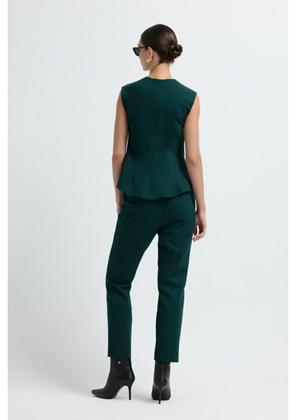 Metal Aksesuarlı Kolsuz V Yaka Yelek Yesil 17944866001