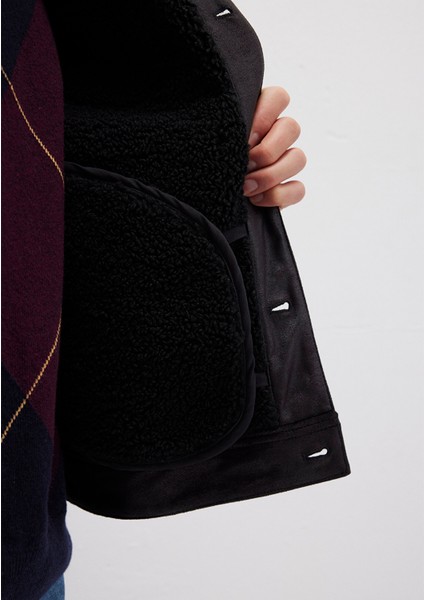 Suni Kürk Detaylı Siyah Suni Deri Ceket 0110460-71379