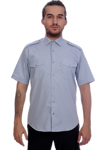Güvenlik Gömlek Klasik Yaka Kısa Kol Gri