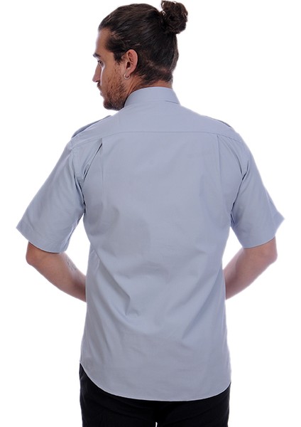 Güvenlik Gömlek Klasik Yaka Kısa Kol Gri