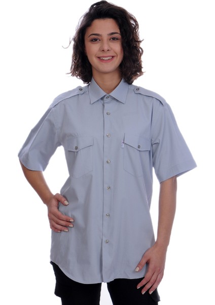 Güvenlik Gömlek Klasik Yaka Kısa Kol Gri