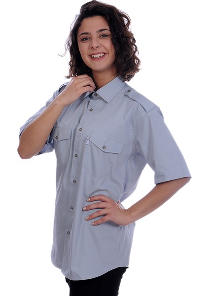 Güvenlik Gömlek Klasik Yaka Kısa Kol Gri